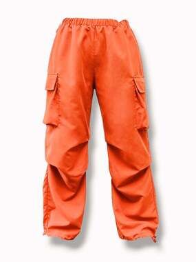 SHEIN Orange High Waist Parachute Cargo Pants with Drawstring Hem